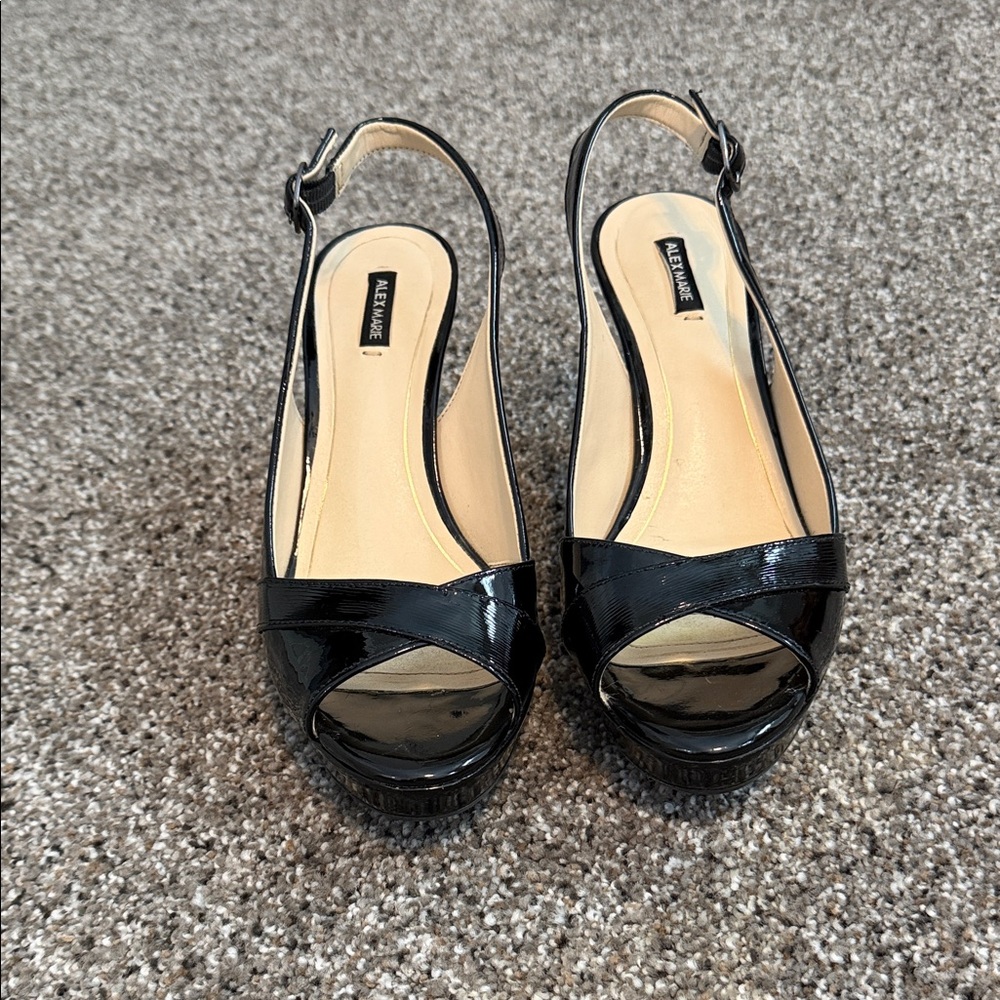 Alex Marie Black Patent Peep-Toe Slingbacks
